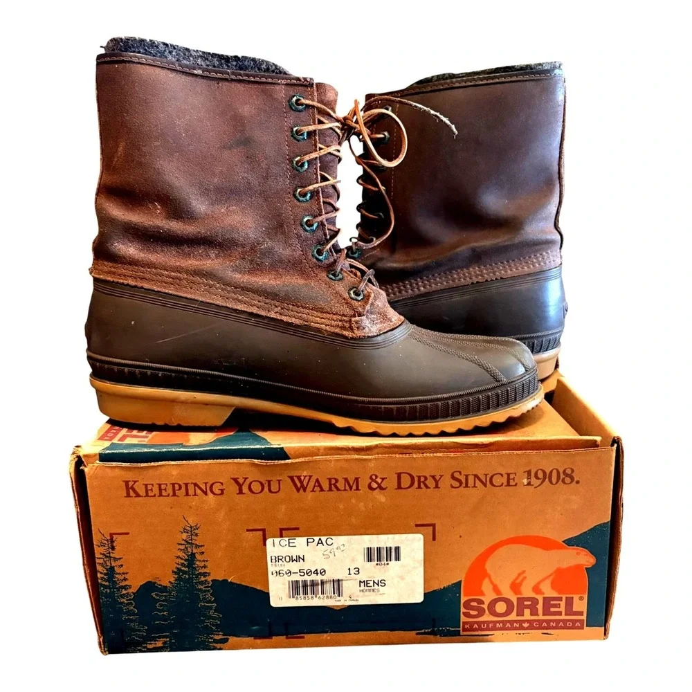 Sorel Mens Ice Pac Brown Insulated Winter Duck‎ Boots 13 Made in Canada Outdoors